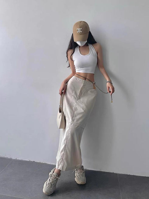 Mo.Studio Mid Length Multi-Pocket Cargo Skirts